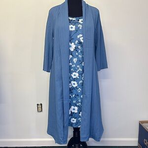 One piece floral dress with Sky Blue Longline Open Duster size large